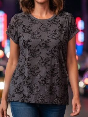 Armani Collezioni Black Floral Burnout Short-Sleeve Tee